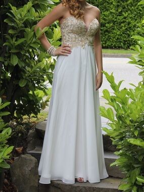 Strapless Ivory Gown with Gold Embroidery  - Prom or Bridal